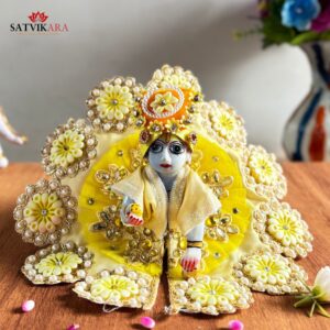 Laddu Gopal Yellow Flower & Pearl Poshak with Matching Mukut