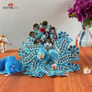 Sky Blue Stonework Poshak & Mukut Set for Laddu Gopal