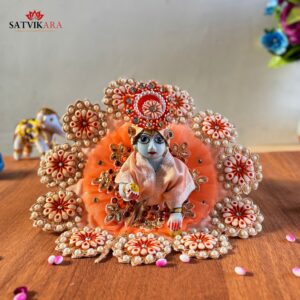 Orange Blossom Design Laddu Gopal Dress Set with Matching Mukut